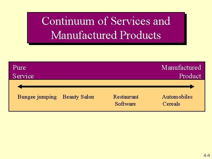 Continuum of Services and Manufactured Products Pure Service Bungee jumping Manufactured Product Beauty Salon