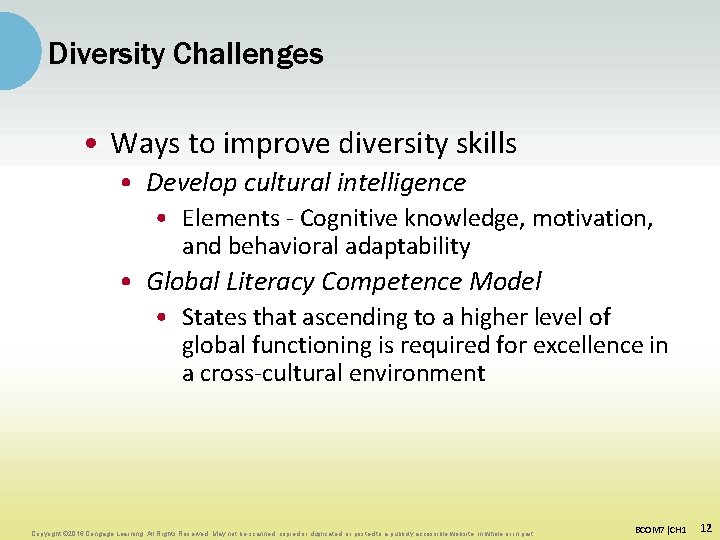 Diversity Challenges • Ways to improve diversity skills • Develop cultural intelligence • Elements Diversity Challenges • Ways to improve diversity skills • Develop cultural intelligence • Elements