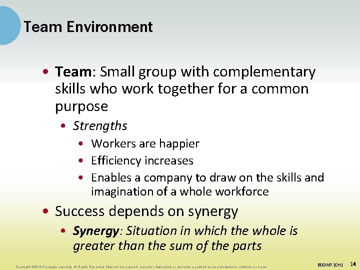 Team Environment • Team: Small group with complementary skills who work together for a Team Environment • Team: Small group with complementary skills who work together for a
