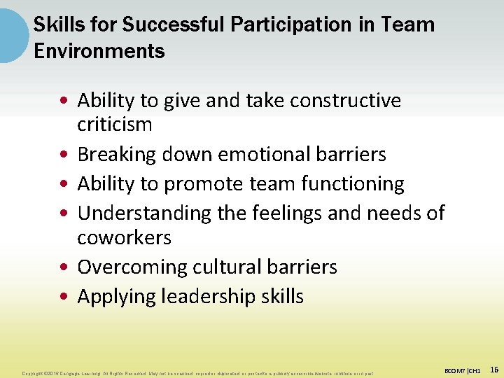 Skills for Successful Participation in Team Environments • Ability to give and take constructive Skills for Successful Participation in Team Environments • Ability to give and take constructive