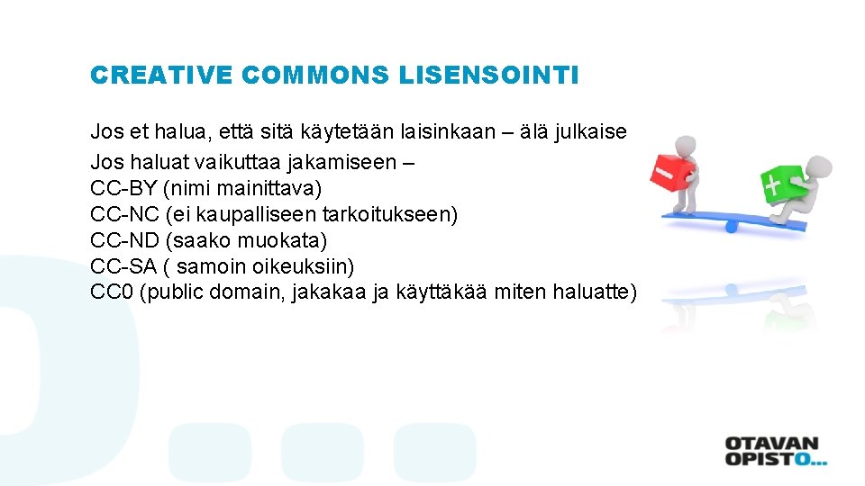 CREATIVE COMMONS LISENSOINTI Jos et halua, että sitä käytetään laisinkaan – älä julkaise Jos