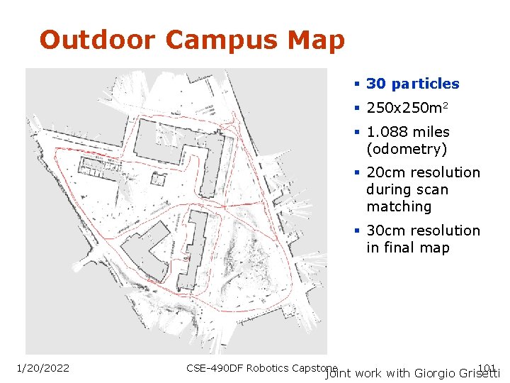 Outdoor Campus Map § 30 particles § 250 x 250 m 2 § 1.