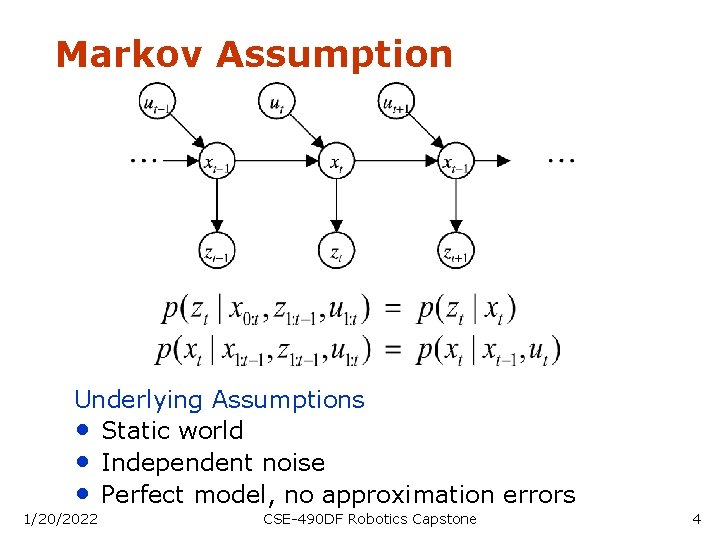 Markov Assumption Underlying Assumptions • Static world • Independent noise • Perfect model, no