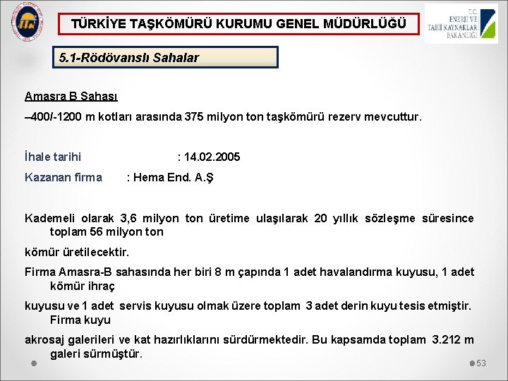 TÜRKİYE TAŞKÖMÜRÜ KURUMU GENEL MÜDÜRLÜĞÜ 5. 1 -Rödövanslı Sahalar Amasra B Sahası – 400/-1200