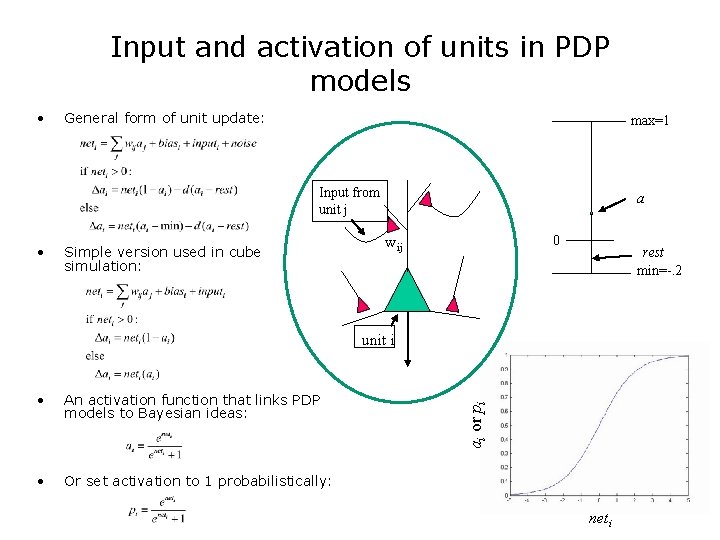 Input and activation of units in PDP models • General form of unit update: