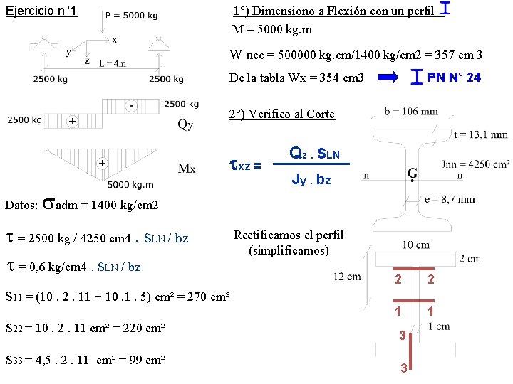 Ejercicio n° 1 1°) Dimensiono a Flexión con un perfil M = 5000 kg.