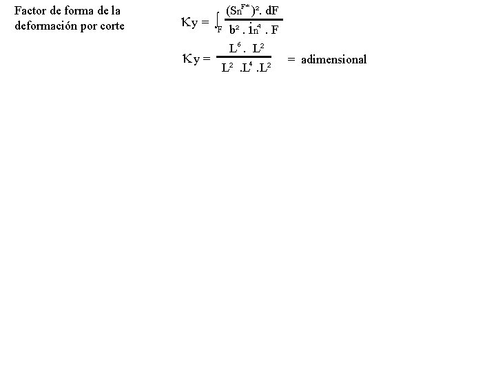 Factor de forma de la deformación por corte ky = ∫F ky = (Sn.