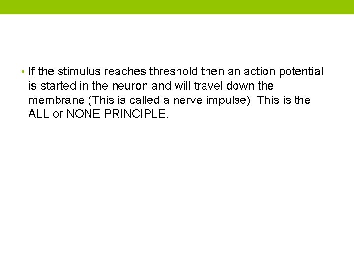  • If the stimulus reaches threshold then an action potential is started in