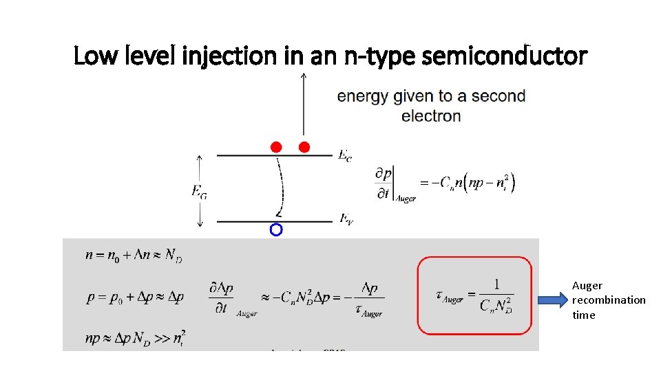 Low level injection in an n-type semiconductor Auger recombination time 