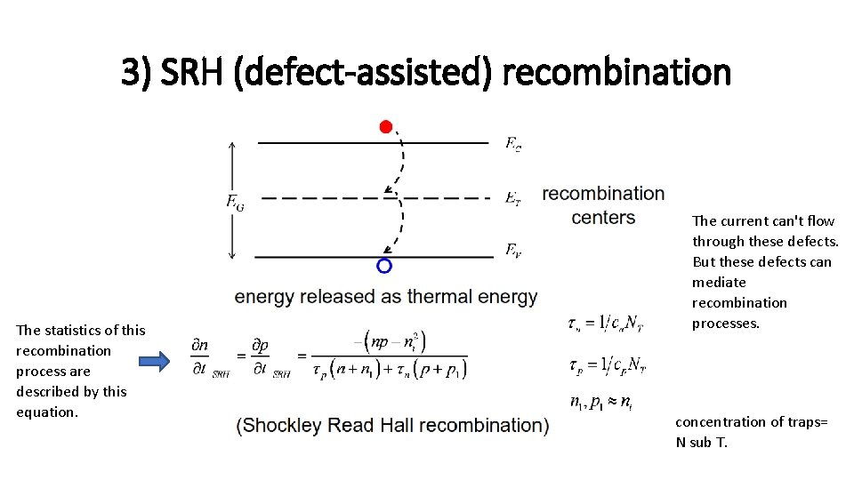 3) SRH (defect-assisted) recombination The statistics of this recombination process are described by this