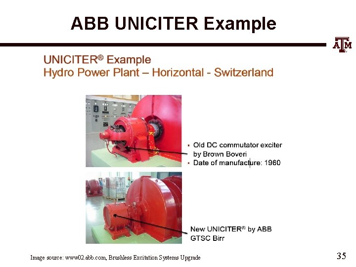 ABB UNICITER Example Image source: www 02. abb. com, Brushless Excitation Systems Upgrade 35
