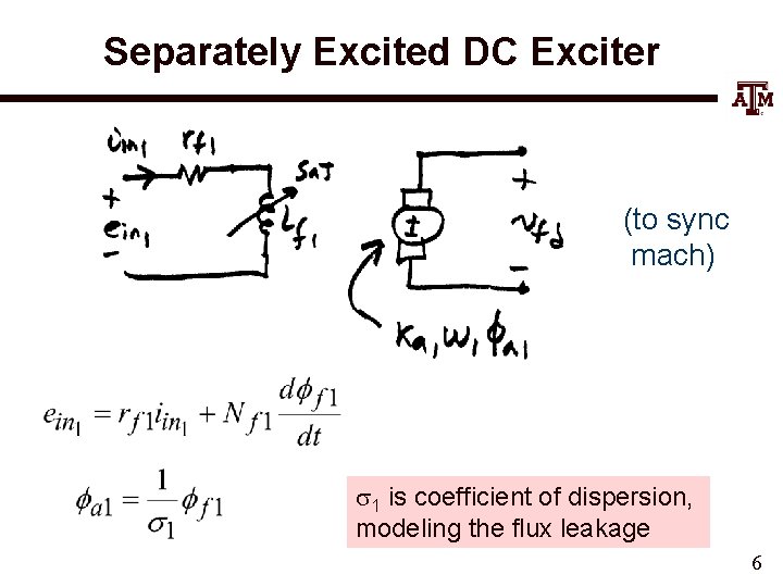 Separately Excited DC Exciter (to sync mach) s 1 is coefficient of dispersion, modeling