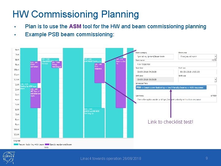 HW Commissioning Planning • • Plan is to use the ASM tool for the