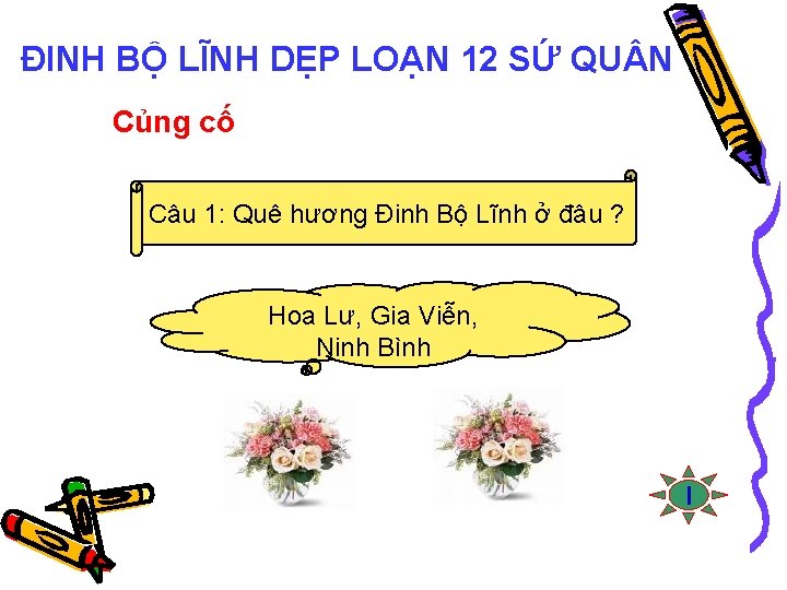 ĐINH BỘ LĨNH DẸP LOẠN 12 SỨ QU N Củng cố Câu 1: Quê