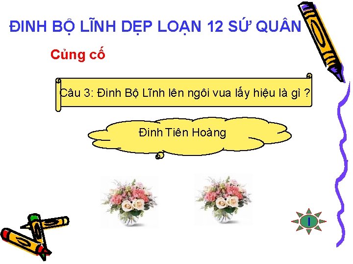 ĐINH BỘ LĨNH DẸP LOẠN 12 SỨ QU N Củng cố Câu 3: Đinh