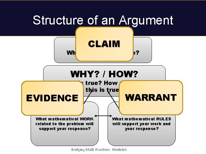 Structure of an Argument WHAT? CLAIM What is your response? WHY? / HOW? Why