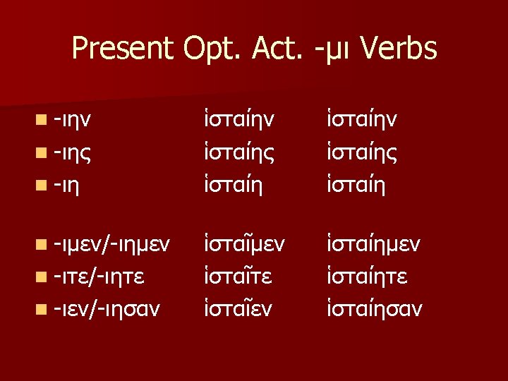 Unit 12 Verbs Present System Verbs n verbs