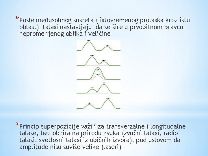 *Posle međusobnog susreta ( istovremenog prolaska kroz istu oblast) talasi nastavljaju da se šire