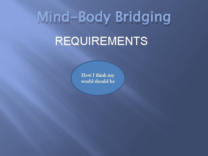 Mind-Body Bridging REQUIREMENTS How I think my world should be 