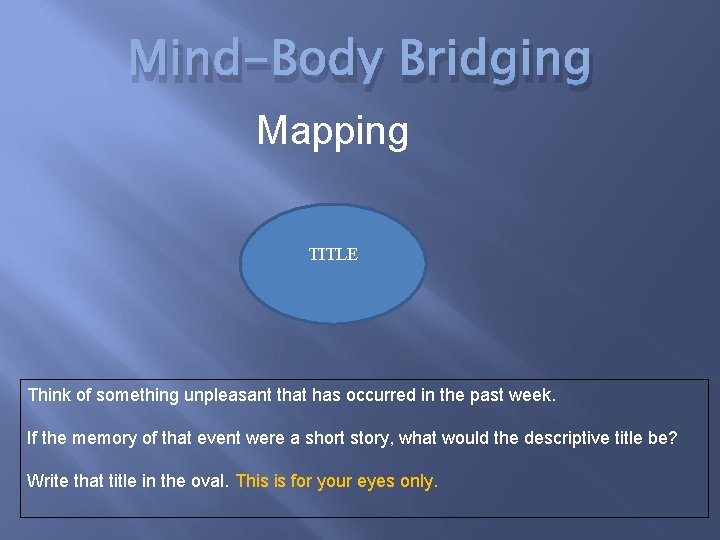 Mind-Body Bridging Mapping TITLE Think of something unpleasant that has occurred in the past