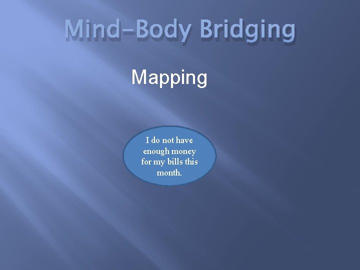 Mind-Body Bridging Mapping I do not have enough money for my bills this month.