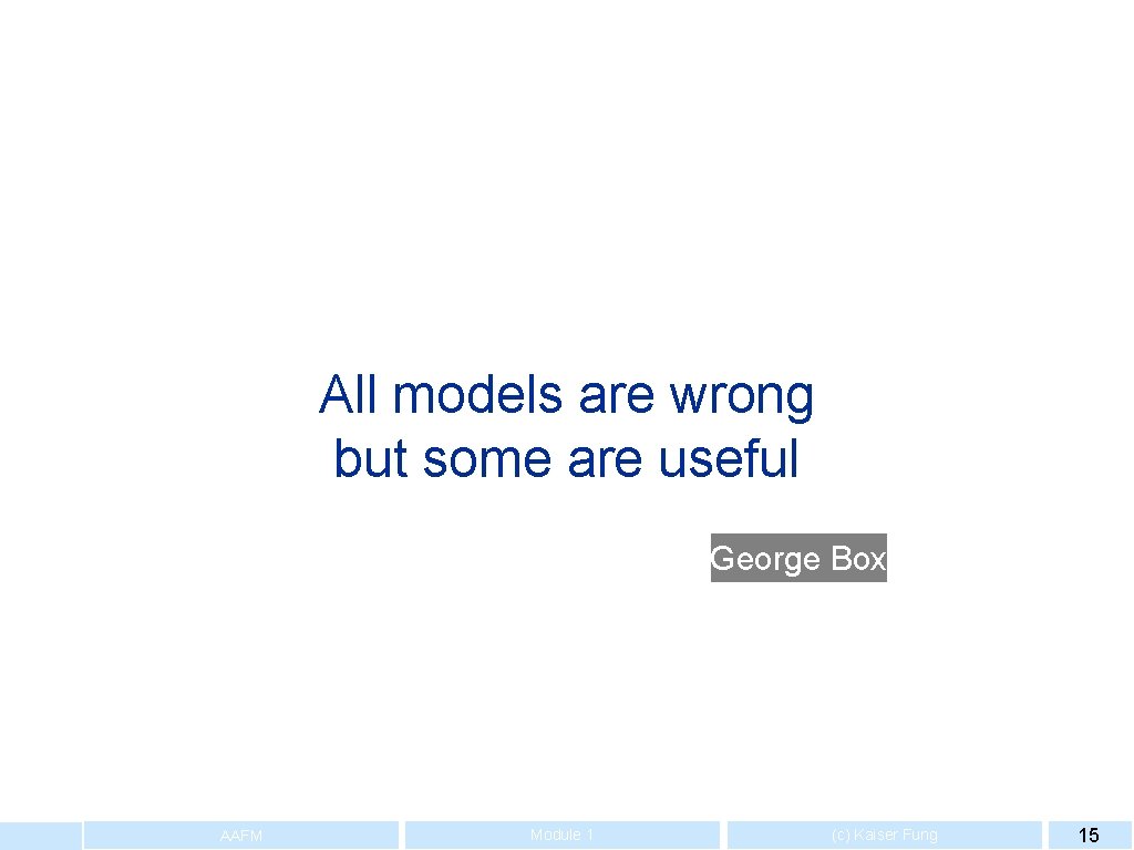 All models are wrong but some are useful George Box AAFM Module 1 (c)