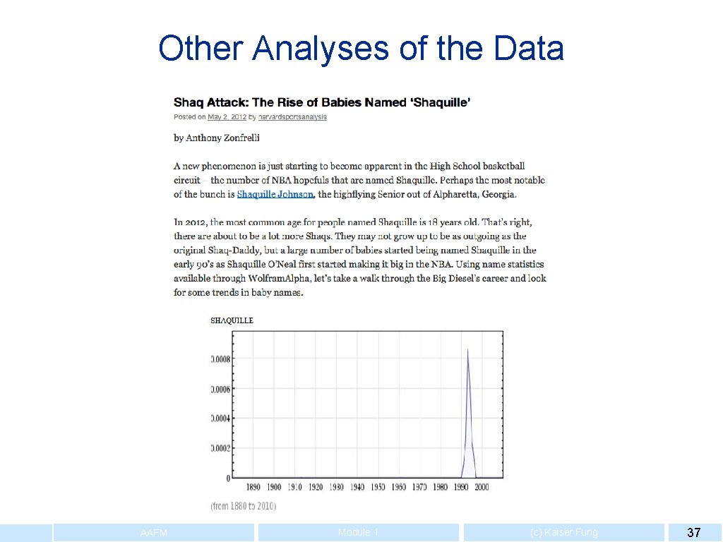 Other Analyses of the Data AAFM Module 1 (c) Kaiser Fung 37 