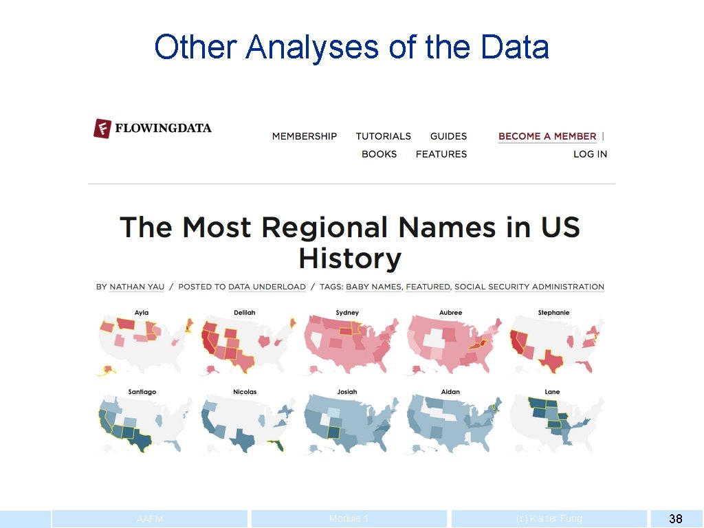 Other Analyses of the Data AAFM Module 1 (c) Kaiser Fung 38 
