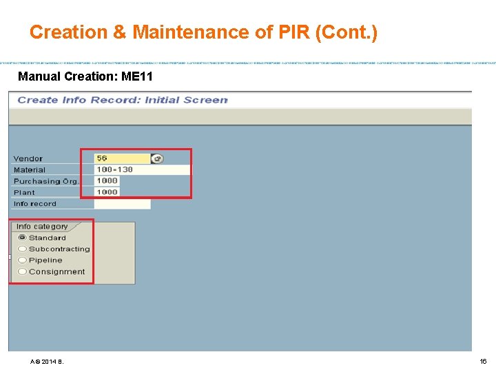 Creation & Maintenance of PIR (Cont. ) Manual Creation: ME 11 A © 2014