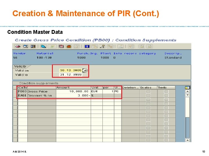 Creation & Maintenance of PIR (Cont. ) Condition Master Data A © 2014 B.