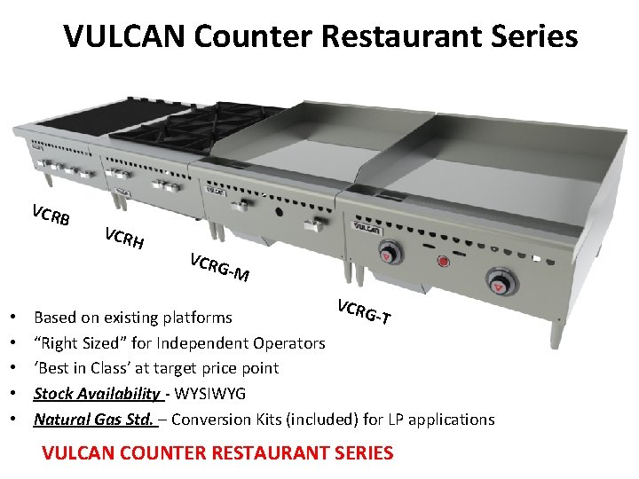 VULCAN Counter Restaurant Series VCRB VCRH VCRG -M • • • VCRG -T Based