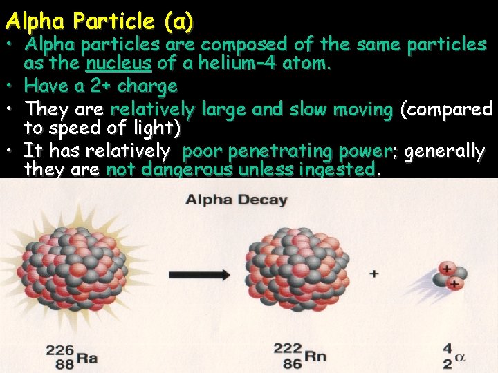 Alpha Particle (α) • Alpha particles are composed of the same particles as the