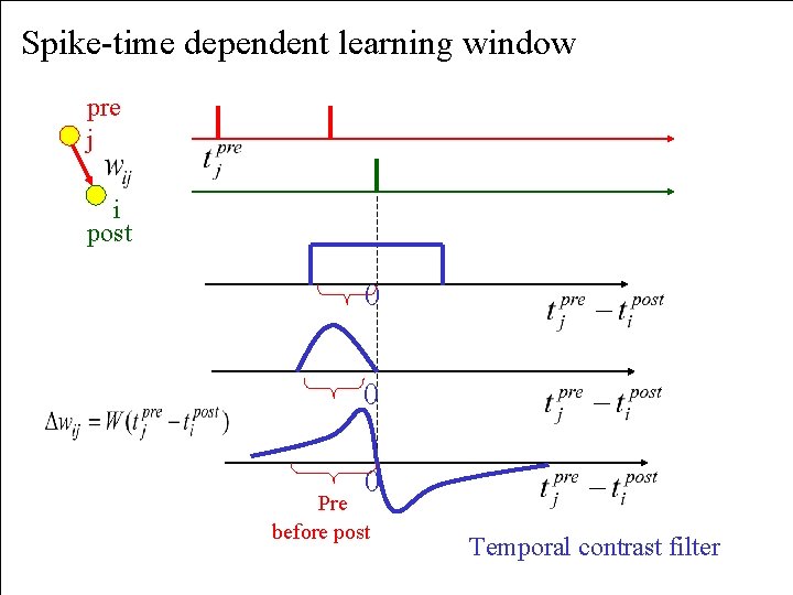 Spike-time dependent learning window pre j i post 0 0 0 Pre before post