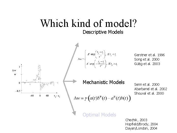 Which kind of model? Descriptive Models Gerstner et al. 1996 Song et al. 2000