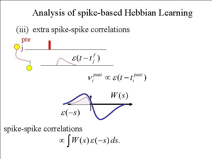 Analysis of spike-based Hebbian Learning (iii) extra spike-spike correlations pre j spike-spike correlations 