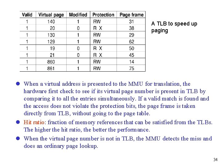 A TLB to speed up paging l When a virtual address is presented to