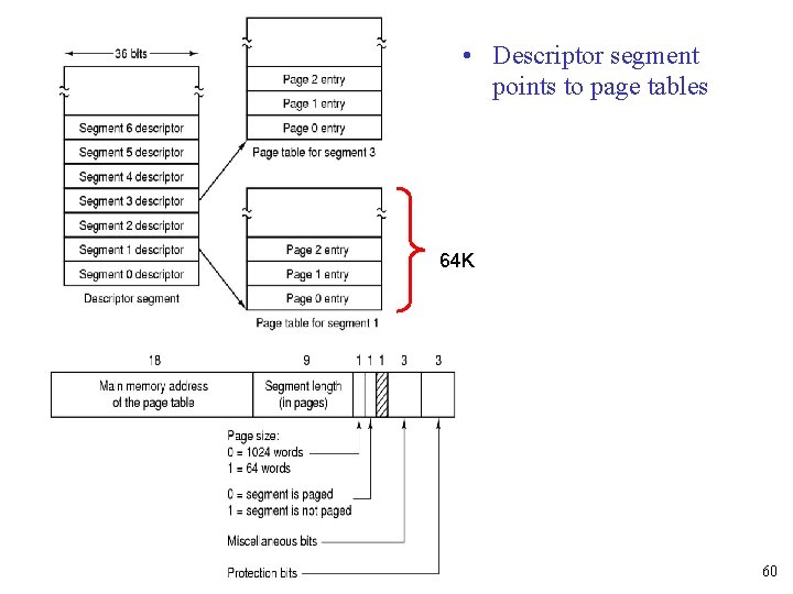  • Descriptor segment points to page tables 64 K 60 