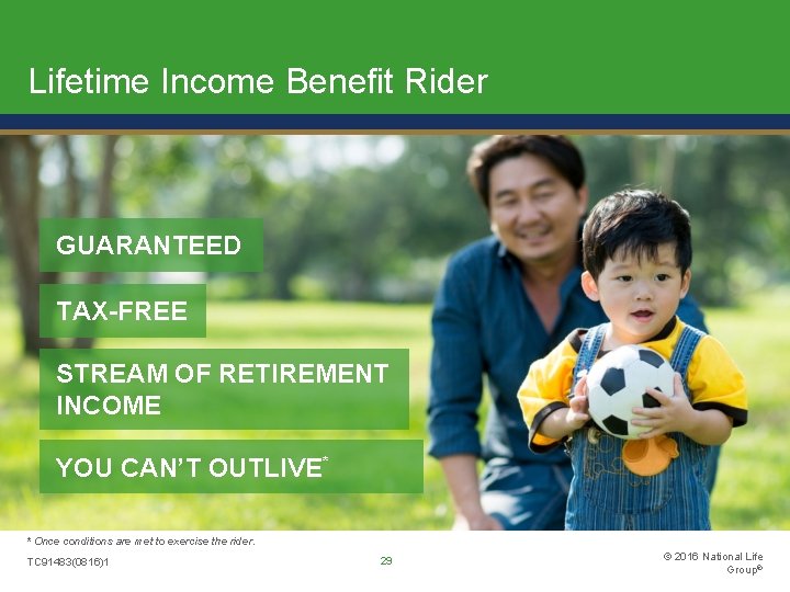 Lifetime Income Benefit Rider GUARANTEED TAX-FREE STREAM OF RETIREMENT INCOME YOU CAN’T OUTLIVE* *