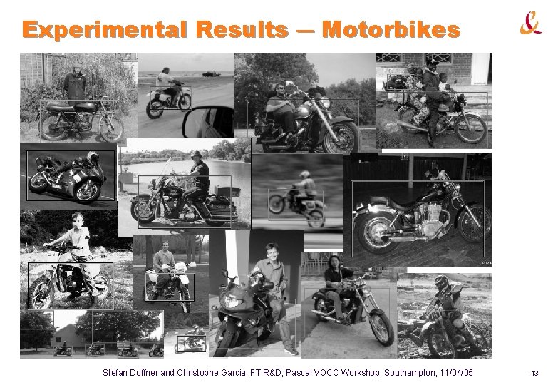 Experimental Results ― Motorbikes Stefan Duffner and Christophe Garcia, FT R&D, Pascal VOCC Workshop, Experimental Results ― Motorbikes Stefan Duffner and Christophe Garcia, FT R&D, Pascal VOCC Workshop,