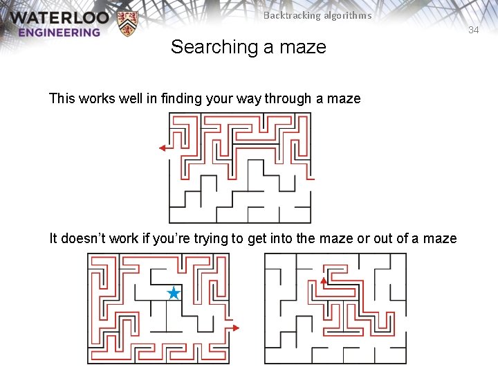 Backtracking algorithms 34 Searching a maze This works well in finding your way through Backtracking algorithms 34 Searching a maze This works well in finding your way through