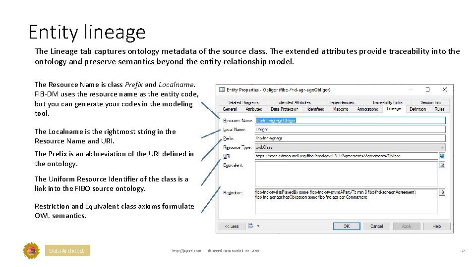 Entity lineage The Lineage tab captures ontology metadata of the source class. The extended