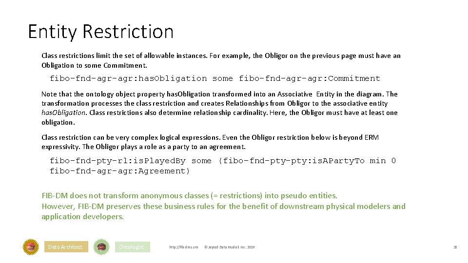 Entity Restriction Class restrictions limit the set of allowable instances. For example, the Obligor