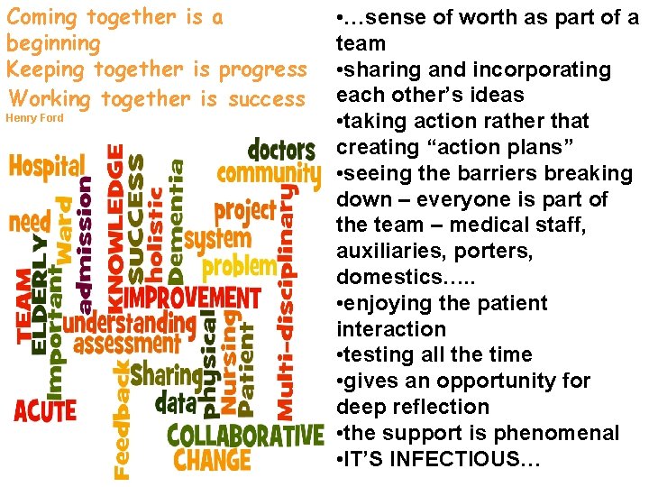 Coming together is a beginning Keeping together is progress Working together is success Henry