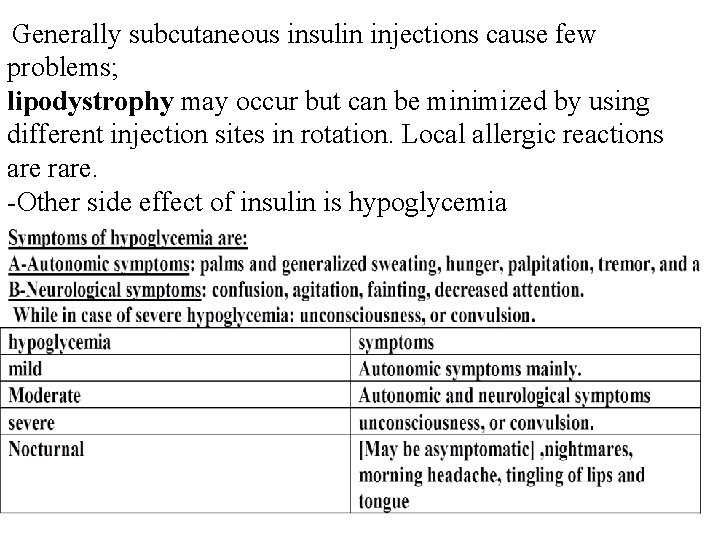 Generally subcutaneous insulin injections cause few problems; lipodystrophy may occur but can be minimized