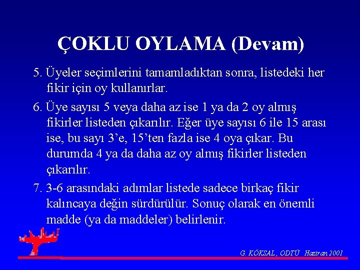 ÇOKLU OYLAMA (Devam) 5. Üyeler seçimlerini tamamladıktan sonra, listedeki her fikir için oy kullanırlar.