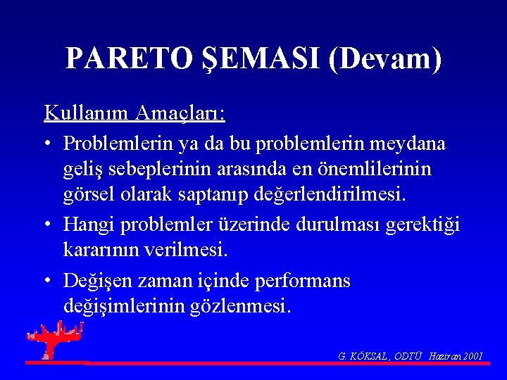 PARETO ŞEMASI (Devam) Kullanım Amaçları: • Problemlerin ya da bu problemlerin meydana geliş sebeplerinin