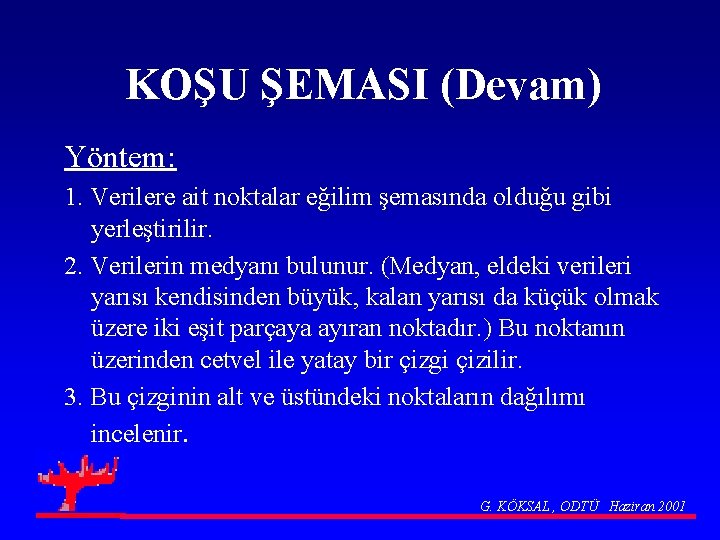 KOŞU ŞEMASI (Devam) Yöntem: 1. Verilere ait noktalar eğilim şemasında olduğu gibi yerleştirilir. 2.