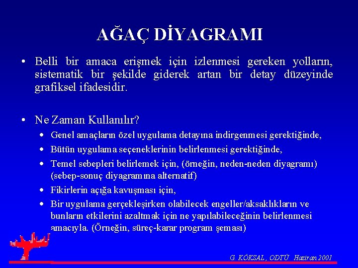 AĞAÇ DİYAGRAMI • Belli bir amaca erişmek için izlenmesi gereken yolların, sistematik bir şekilde