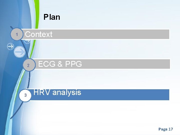 Plan 1 Context 2 3 ECG & PPG HRV analysis Page 17 Plan 1 Context 2 3 ECG & PPG HRV analysis Page 17
