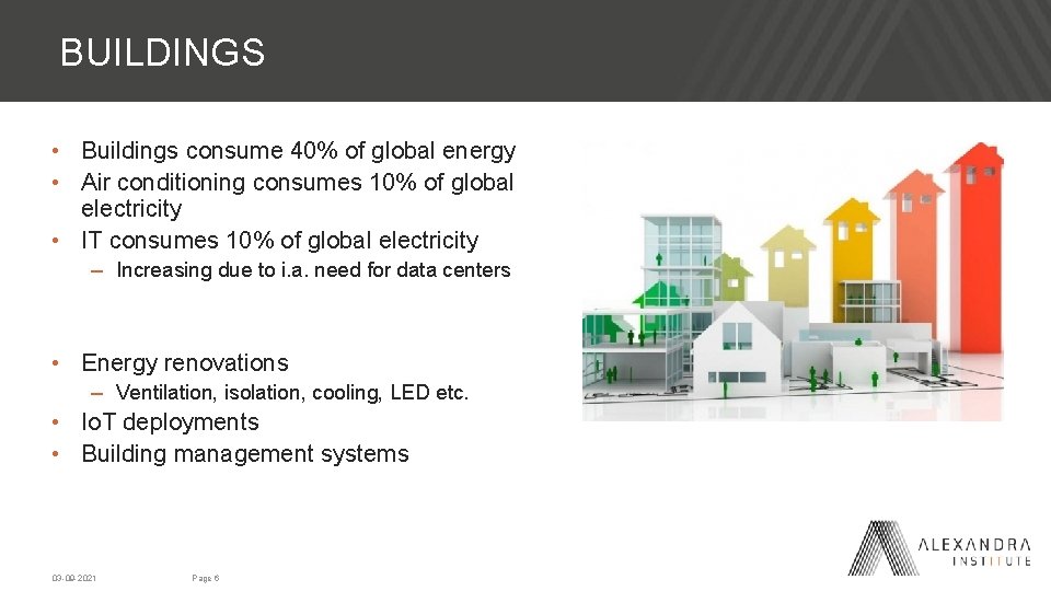 BUILDINGS • Buildings consume 40% of global energy • Air conditioning consumes 10% of